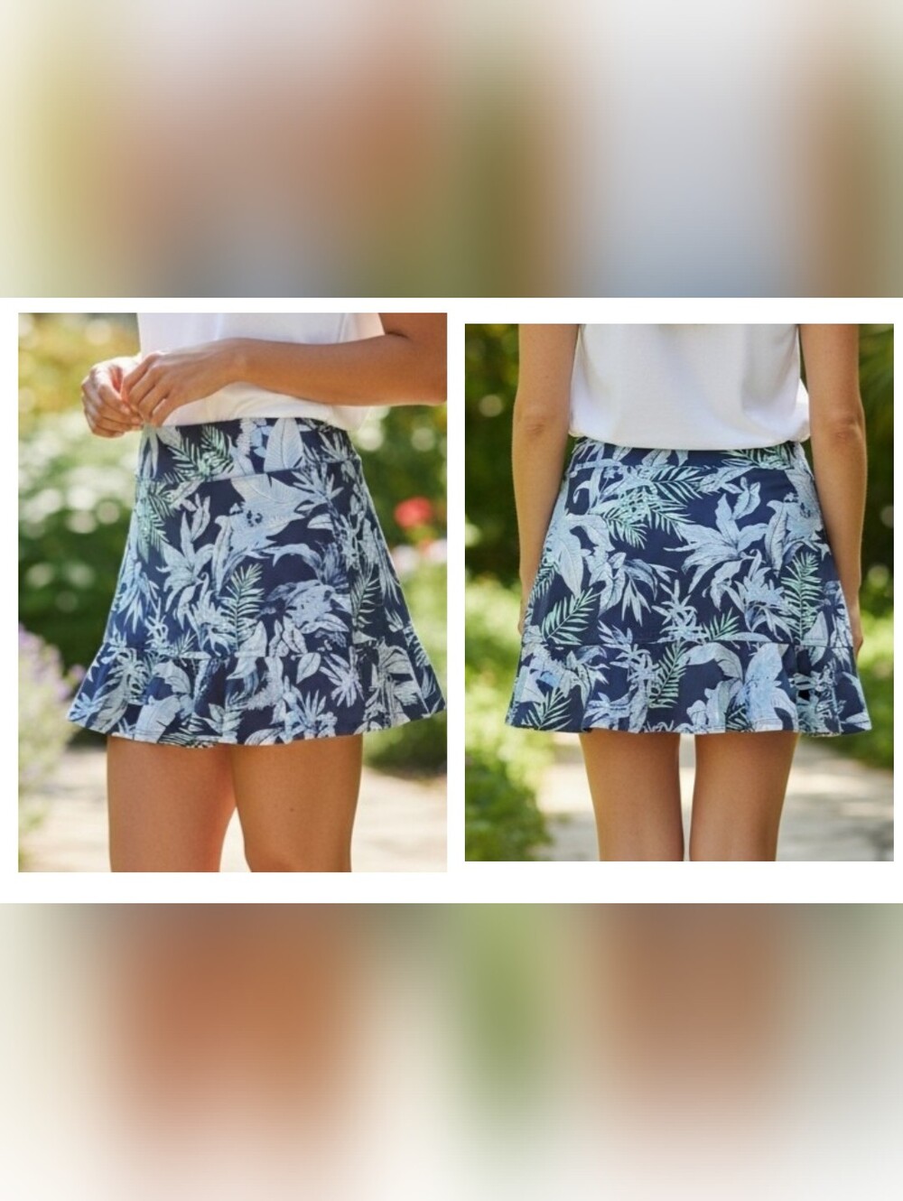 Tommy Bahama Navy Blue Tropical Print Ruffle Hem Skirt